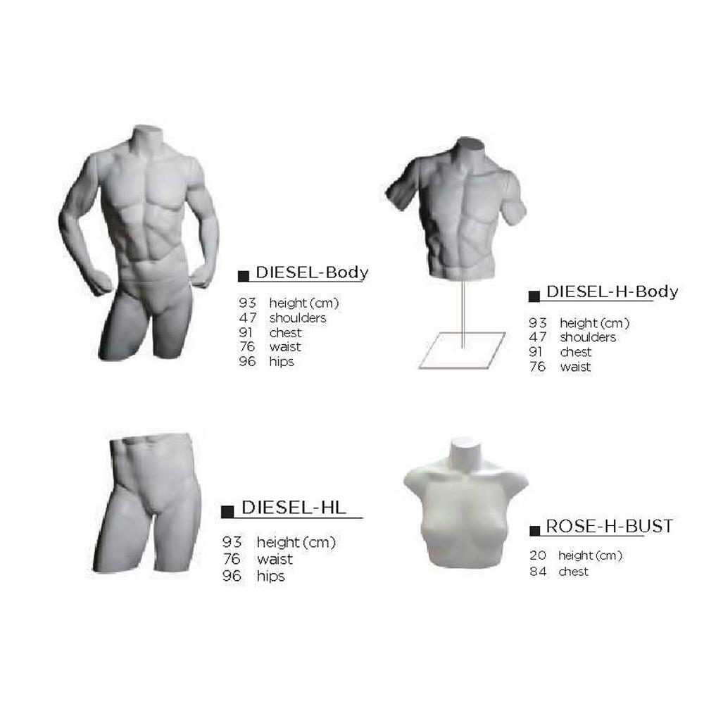 TORSO Mannequin Collections (Basic - white, black, beige, grey. or designated color)
