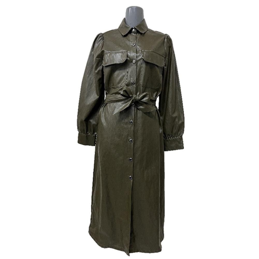 Single-breasted Trench Coat (FAKE LEATHER OPEN COLLAR BBY)