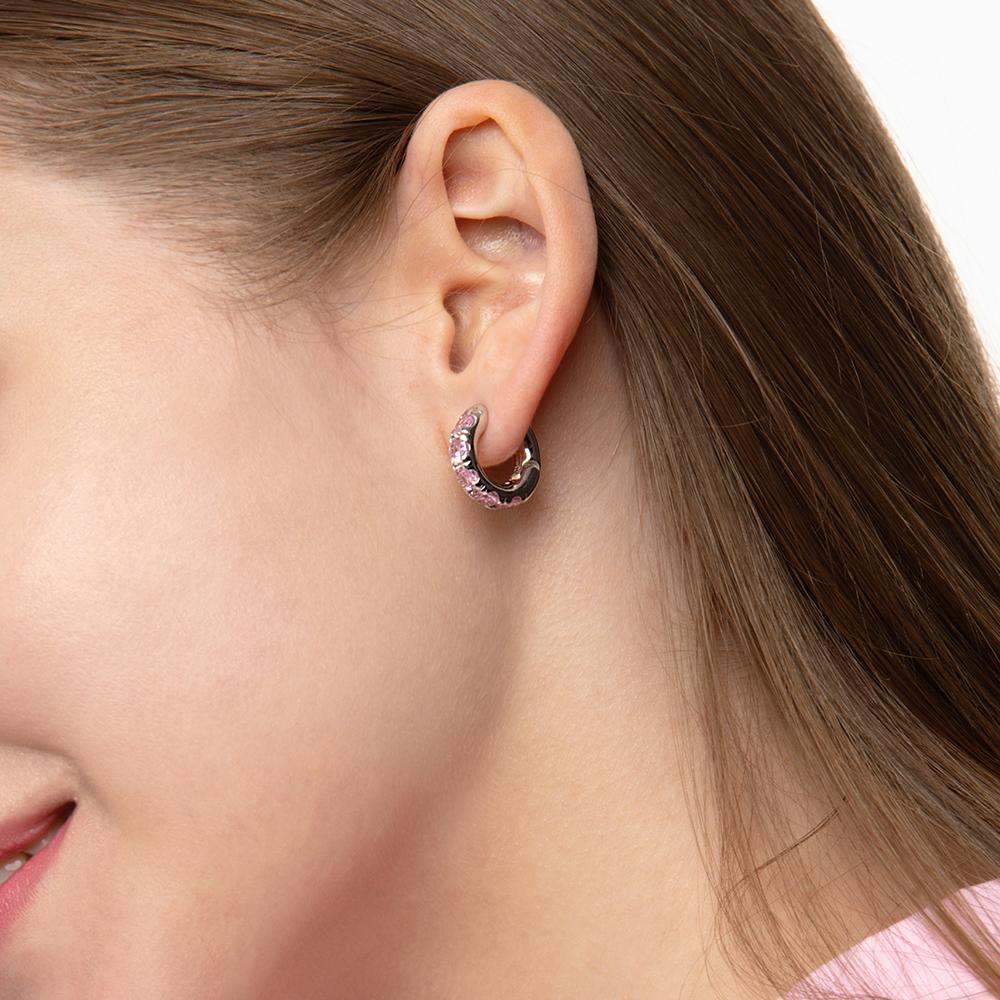 Round Volume Pink Earrings ( S925 )