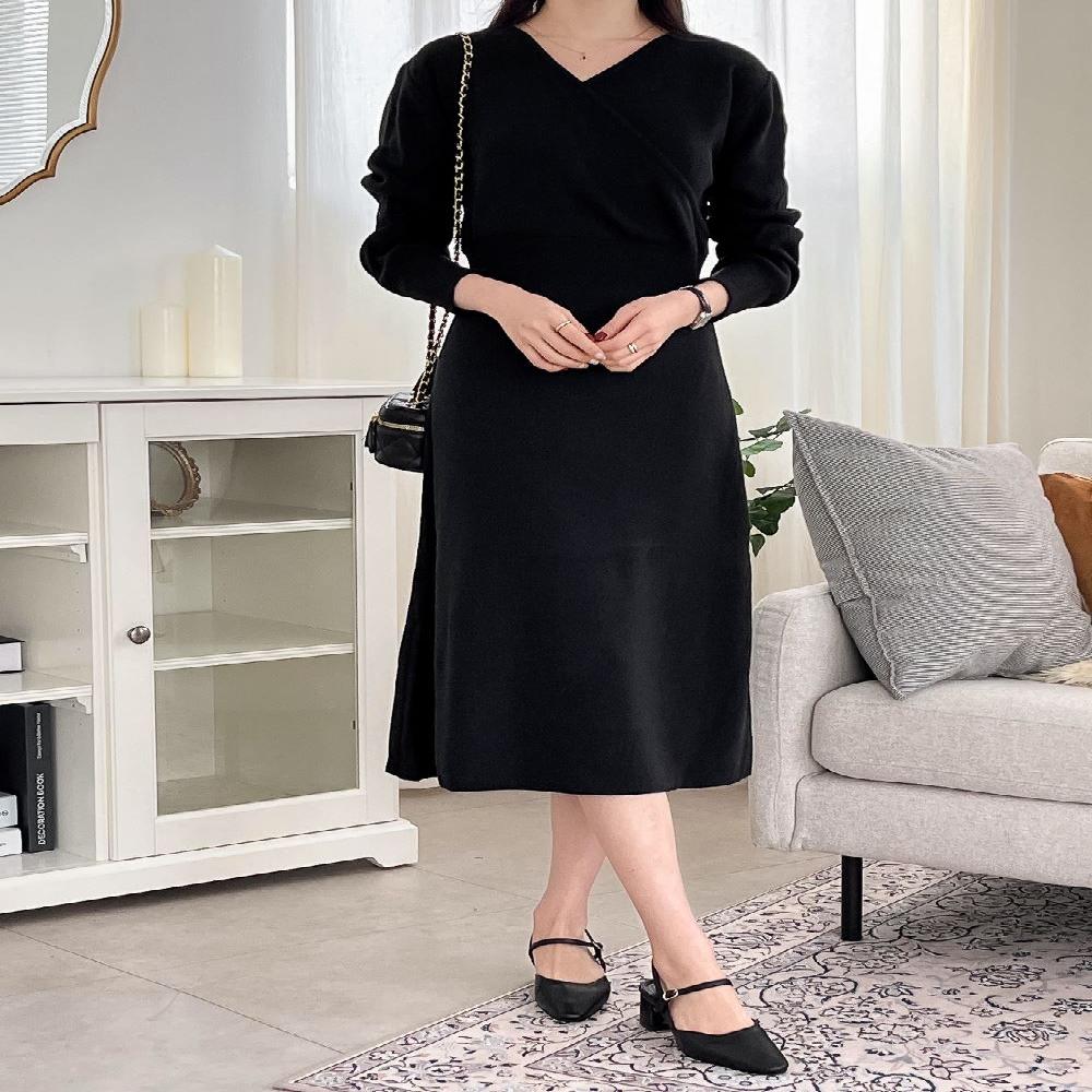 [Thebly] Monea Wrap V-neck Long Dress -  Wrap Design - Dress