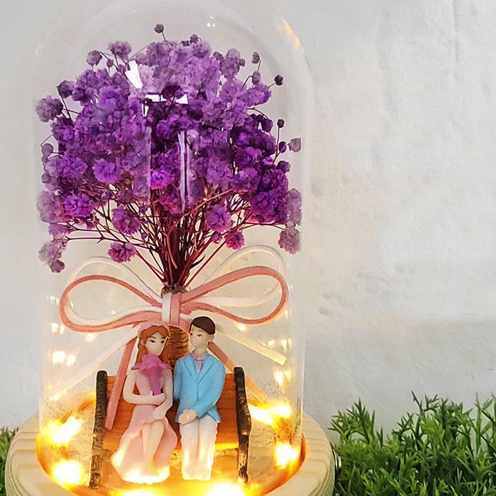 LED Fog Couple Glass Dome Mood Lamp Lovely Figure Fog Flower